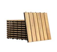 GOPLUS Lot de 10 Dalles, 30 x 30CM Dalles en Bois d’Acacia Huilé Résistant à la Corrosion avec Base en PVC, (Barreau)