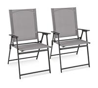 GOPLUS Lot de 2 Chaises de Jardin en Textilène avec Cadre Métallique, Chaises Pliantes avec Dossier Haut & Accoudoirs, Chaise de Camping, Convient pour Jardin, Terrasse et Balcon (2, Gris)