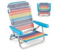 GOPLUS Lot de 2 Chaises de Plage Pliante avec Dossier Réglable à 5 Positions Accoudoirs Sangle de Transport Cadre en Aluminium