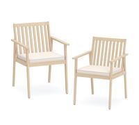 GOPLUS Lot de 2 Chaises Jardin Exterieur en Bois d'Acacia, Fauteuil Exterieur Dossier à Lattes et Coussin Amovible&Lavable, pour Salle à Manger, Balcon et Terrasse, Charge 180KG (64x59x86CM,Naturel,2)
