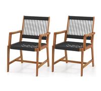 GOPLUS Lot de 2 Chaises Jardins Bois d'Acacia, Tissées en Corde, 2 Pcs Fauteuils d’Extérieur pour Terrasse, Jardin, Arrière-Cour, Charge 160KG,64 x 57 x 90 cm