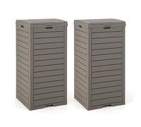 GOPLUS Lot de 2 Poubelles Jarin Extérieure Bac 118 L, Bac à Ordures Extérieur pour Déchets, Poubelle Terrasse Extérieure Intérieure avec Plusieurs Couvercles (Marron,2 * 118L|40x40x86CM)