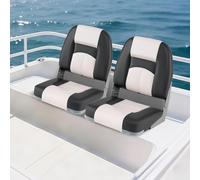 GOPLUS Lot de 2 Sièges de Bateau Dossier Bas, avec Siège de Cabine en Cuir PVC Imperméable, Rembourrage en Éponge, Boulons Fixation, Sièges Rabattables Capitaine de Pêche, Charge 150kg,42 x 49 x 51CM