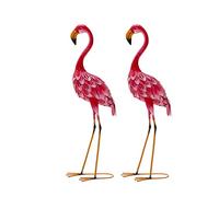 GOPLUS Lot de 2 Statues 89 CM de Flamant Rose de Jardin en Métal, Décoration Extérieure Sculpture d’Oiseau Rose de Jardin pour Enjoliver la Pelouse, l’Étang, la Terrasse