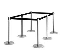 GOPLUS Lot de 6 Poteau de File d'Attente Noir avec Cordon Noir,Poteaux de Guidage Rétractables avec Ceinture Rétractable de 2M,Poteau de Séparation Rétractable,File d'Attente en Acier (6, Argent+Noir)