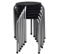 GOPLUS Lot de 6 Tabourets Empilables, Tabourets Légers sans Dossier avec Cadre en Métal Et Siège en Plastique, Tabourets Ronds Polyvalents, Noir/Couleurs Assorties/Noir + Gris (Gris Foncé)