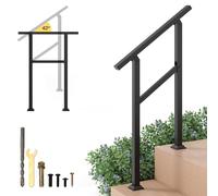 GOPLUS Main Courante pour 2/3/4 Marches, Rampe Escalier Extérieur Métal avec Base Robuste, Garde-Corps Angle Max. Réglable de 42°, pour Personnes Âgées, Charge 150 kg (Noir,70 x 92 cm |1-2 Marches)