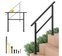 GOPLUS Main Courante pour 2/3/4 Marches, Rampe Escalier Extérieur Métal avec Base Robuste, Garde-Corps Angle Max. Réglable de 42°, pour Personnes Âgées, Charge 150 kg (Noir,104 x 92 cm|2-3 Marches)