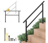 GOPLUS Main Courante pour 2/3/4 Marches, Rampe Escalier Extérieur Métal avec Base Robuste, Garde-Corps Angle Max. Réglable de 42°, pour Personnes Âgées, Charge 150 kg (Noir,138 x 92 cm|3-4 Marches)