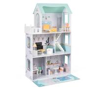 GOPLUS Maison de Poupée en Bois, Grande Maison de Rêve à 3 Étages avec Meubles Détailés, 2 Escaliers et Décor Vibrant, Idéale pour Développement Créatif et Social des Enfants (Vert)