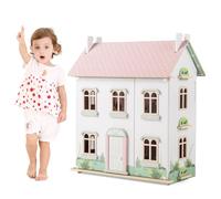 GOPLUS Maison de Poupée Enfant, Maison de Poupée en Bois à 3 Niveaux avec Mobilier, Accessoires, Toits Double-Face, Portes Ouvrantes, Échelles, Maison de Princesse pour Enfant 3+ Ans