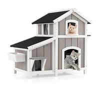 GOPLUS Maison pour Chats à 2 Étage en Bois Surélevée, 101x64x83CM