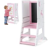 GOPLUS Marchepied Enfants 1-7 Ans-Tour d'Apprendissage Montessori-Hauteur de Plate-Forme et Marches Réglables 50x37x87CM Rose