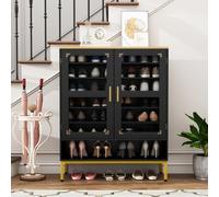 GOPLUS Meuble à Chaussures Entrée 28-30 Paires, Armoire à Chaussures Réglables 6 Niveaux avec Portes en Maille et Amovibles, Pieds en Métal,Entrée et Salon,80 x 37 x 106 cm (Noir)