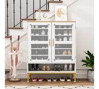 GOPLUS Meuble à Chaussures Entrée 28-30 Paires, Armoire à Chaussures Réglables 6 Niveaux avec Portes en Maille et Amovibles, Pieds en Métal,Entrée et Salon,80 x 37 x 106 cm (Blanc)