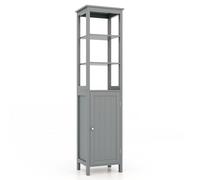 GOPLUS Meuble Colonne de Salle de Bain, Armoire de Rangement avec 3 Étagères, Dispositif Anti-basculement, Panneau Réglable à 3 Positions, 40x 32 x 161cm (Gris)
