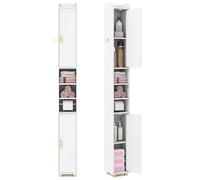 GOPLUS Meuble Colonne Rangement pour Salle de Bain avec Porte-Rouleau Papier Toilette, Armoire Etroit Haut Gain de Place avec 2 Portes,Crochet, Étagère Réglable 3 Niveaux (Blanc)