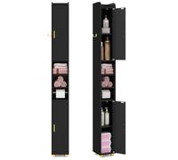 GOPLUS Meuble Colonne Rangement pour Salle de Bain avec Porte-Rouleau Papier Toilette, Armoire Etroit Haut Gain de Place avec 2 Portes,Crochet, Étagère Réglable 3 Niveaux (Noir)