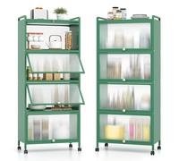 GOPLUS Meuble Cuisine à 5 Niveaux avec Étagère et Porte Anti-poussière, 60 x 32 x 154 CM, Buffet Cuisine avec Plateau Grand, Roues Pivotantes 360°, Charge 75 KG, Anti-Renversement, Idéal pour Buffet