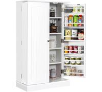 GOPLUS Meuble Cuisine de Rangement 60 x 40 x 104 CM à 2 Porte, Buffet Cuisine Autoportant avec 19 Étagère Ajustable, Garde-Corps, Kit Anti-basculement, Garde-Manger pour Chambre, Garage, Blanc