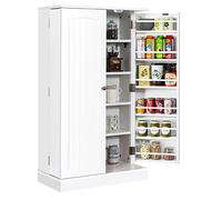 GOPLUS Meuble Cuisine de Rangement 60 x 40 x 104 CM à 2 Porte, Buffet Cuisine Autoportant avec 19 Étagère Ajustable, Garde-Corps, Kit Anti-basculement, Garde-Manger Idéal pour Chambre, Garage (Blanc)
