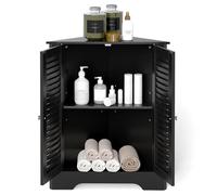 GOPLUS Meuble d' Angle Rangment, Armoire de Salle de Bain, Placard Triangulaire 2 Portes avec 3 Étagères Réglables, Style Moderne pour Entrée, Salon, Cuisine, Chambre, 63x32x81,5cm (Noir)