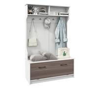 GOPLUS Meuble Entrée avec Banc, Armoire de Rangement, 5 Crochets Doubles, Portemanteau Autoportant pour Salon, Chambre à Coucher, 100X40X160CM (Blanc)
