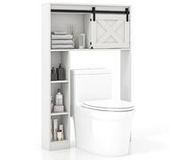GOPLUS Meuble Étagère de Salle de Bain, Rangement au Dessus des Toilettes WC ou Lave-Linge, Armoire et 4 Étagères Ouvertes, 84 x 17 x 128 CM, Blanc