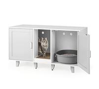 GOPLUS Meuble Litiere Chat 3 en 1, Maison de Toilette Chat en Bois 52x120x65CM, Cache Litiere avec 2 Porte, Pieds Réglables, Planche à Griffer Détachable, Trou de Ventilation, Table TV, Moderne