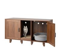 GOPLUS Meuble Litiere Chat 3 en 1, Maison de Toilette Chat en Bois 52x120x65CM, Cache Litiere avec 2 Porte, Pieds Réglables, Planche à Griffer Détachable, Trou de Ventilation, Table TV, Moderne