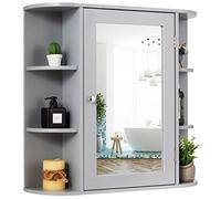 GOPLUS Meuble Mural avec Miroir de Salle de Bain, Armoire de Toilette Miroir avec 10 Étagères, Armoire Murale Placard de Rangement avec Porte Magnétique, 65 x 17 x 63CM(Gris)