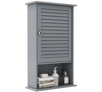 GOPLUS Meuble Mural de Salle de Bain, Meuble WC Suspendu avec Etagère Réglable, Armoire à Pharmacie avec Porte Persienne et 1 Etagère Ouverte, 42x17x70cm (Gris)