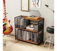 GOPLUS Meuble Platine Vinyle 3 Niveaux pour 300 Albums, 83 x 36 x 76,5 CM, Support de Tourne-disques avec3 Séparateur Amovible et Structure Métallique, Étagère Rangement pour Vinyle pour Salon, Studio