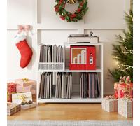 GOPLUS Meuble Platine Vinyle 3 Niveaux pour 300 Albums, 83 x 36 x 76,5 CM, Support de Tourne-disques avec3 Séparateur Amovible et Structure Métallique, Étagère Rangement pour Vinyle pour Salon, Studio
