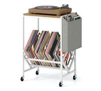 GOPLUS Meuble Platine Vinyle pour 200 Albums Disques, CDs, 50x30x64 CM, Support pour Tourne-disques Vinyle en Bois avec Poche de Rangement Latéral, Cadre Métallique, Nettoyage Facile, Chambre, Studio