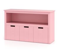 GOPLUS Meuble Rangement Enfant, Bibliothèque Enfant Bois à 3 Tiroirs, Grande Armoire Etagère à Cubes de Rangement pour Livres Jouets, pour Chambre d'enfant, 102x33x62CM (102 x 33 x 62 cm,Rose)