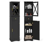 GOPLUS Meuble Salle de Bain, Armoire de Rangement Étroit sur Pieds, Colonne Salle de Bain avec Porte, Tiroir et Étagères Réglables sur 3 Niveaux, Idéal pour Cuisine, Salon et Chambre à Coucher (Noir)