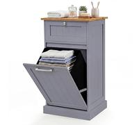GOPLUS Meuble Salle de Bain avec Panier à Linge, avec Tiroir, Armoire Inclinable & Panier à Linge 38L avec Poignée Portable, Charge 50 kg, pour Salle de Bain, Chambre, 40x37x82 cm (Gris)