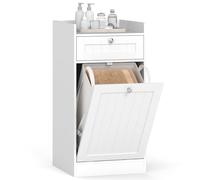 GOPLUS Meuble Salle de Bain avec Panier à Linge Basculant, Armoire Salle de Bain avec Tiroir, Sac Intérieur Amovible avec Poignées, Meuble de Rangement pour Buanderie Salon (40,5 x 40 x 80 cm)