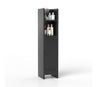 GOPLUS Meuble Salle de Bain d'angle, 20 x 18 x 80 CM, Colonne Salle de Bain Étroite avec Étagère Amovible et Réglable à 3 Niveaux, Kit Anti-Basculement et Bavettes Anti-Chute, Idéal pour Salon (Noir)