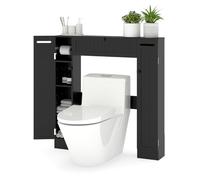 GOPLUS Meuble WC 89 x 19,5 x 99cm, Petit Meuble WC Rangement avec Porte-Papier, Étagères Réglables, 2 Portes Latérales, Dispositif Anti-basculement, Rangement Toilette pour Salle de Bain (Noir)
