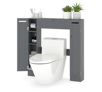GOPLUS Meuble WC 89 x 19,5 x 99cm, Petit Meuble WC Rangement avec Porte-Papier, Étagères Réglables, 2 Portes Latérales, Dispositif Anti-basculement, Rangement Toilette pour Salle de Bain (Gris)