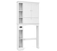 GOPLUS Meuble WC au-Dessus de Toilette, Meuble Salle de Bain avec 5 Compartiment Ouvert, Porte-Papier Toilette, Cabinet Grand, Étagère Réglable, 2 Portes, Bar Inférieur, 80x21x165cm, Blanc