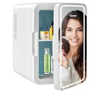 GOPLUS Mini Frigo 10 L, Frigo Cosmetique avec Miroir à Maquillage LED, Mode Froid/Chaud, Frigo Silencieux avec Étagères Amovibles pour Chambre, Voiture