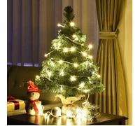 GOPLUS Mini Sapin de Noël Artificiel de Table,67Branches&Aiguille en PVC,Base en Ciment Enveloppée de Lin,Arbre de Noël pour Coin