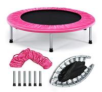 GOPLUS Mini Trampoline Fitness Pliable, Trampoline de Sport Silencieux pour Intérieur et Extérieur avec Tapis de Sécurité, Charge Max 150KG, pour Adultes et Enfants (Rose)