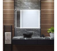 GOPLUS Miroir Mural à LED 80 x 60 cm Anti-buée, Miroir de Salle de Bain 3000-6000K, 3 Couleurs de Lumière Réglables, Luminosité Réglable 20-100%, LED Classique