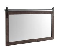 GOPLUS Miroir Mural Rustique de Salle de Bain, 64 x 100 CM, Miroir Mural Rectangulaire HD Décoration avec Cadre en Bois de Sapin, Support en Métal, pour Salon, Salle de Bain, Chambre à Coucher (Noyer)
