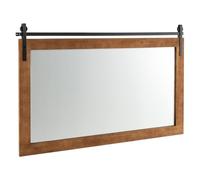 GOPLUS Miroir Mural Rustique de Salle de Bain, 64 x 100 CM, Miroir Mural Rectangulaire HD Décoration avec Cadre en Bois de Sapin, Support en Métal, pour Salon, Salle de Bain, Chambre à Coucher (Brun)