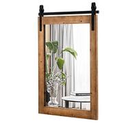 GOPLUS Miroir Mural Solide, 76,5×54CM, Miroir Décoratif Rectangulaire en Bois Sapin & Verre de Haute Définition & Support en Métal, pour Entrée, Salle de Bain, Chambre à Coucher (Brun)